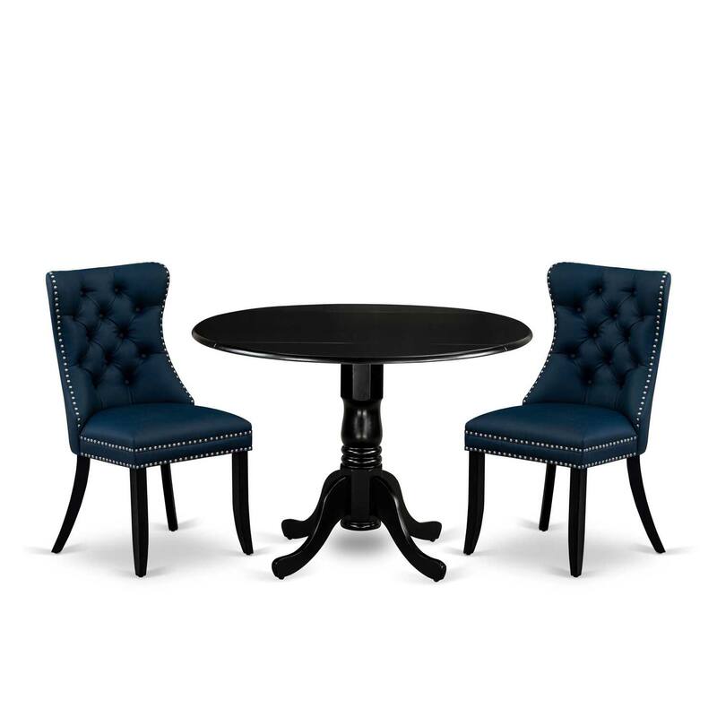 3-Piece Black Finish Solid Wood Top-Round Upholstered Dining Room Set -Seats 4