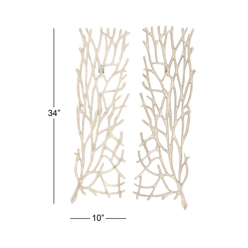 Silver Aluminum Metal Inspired Coral Wall Decor (Set of 2) - Silver or Gold