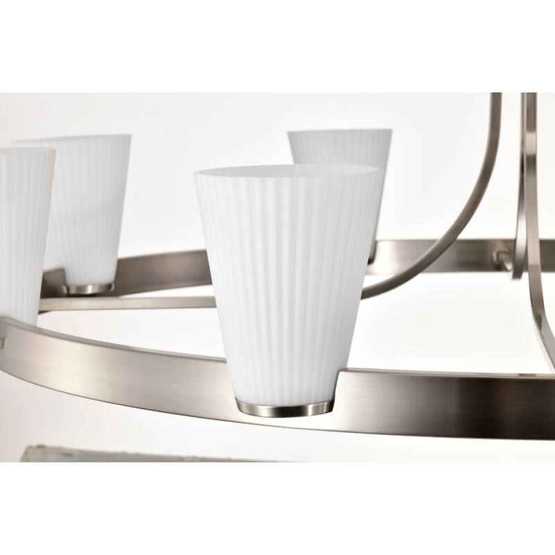 Royale 8 Light Chandelier Brushed Nickel Finish Ribbed White Glass - Brushed Nickel
