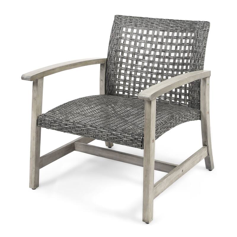 Augusta Outdoor Acacia Wood and Wicker 4 Seater Chat Set with Fire Pit by Christopher Knight Home