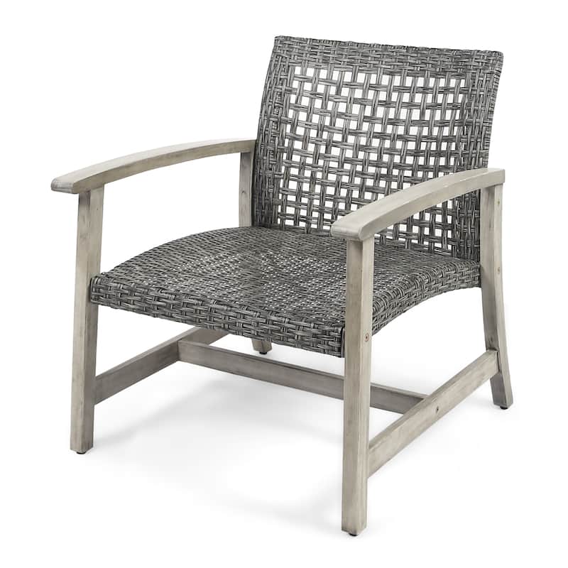 Hampton Outdoor Wood/Wicker Club Chair (Set of 2) by Christopher Knight Home