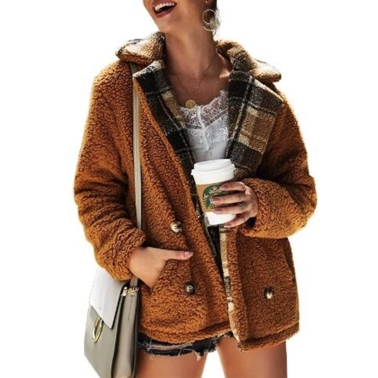 Midress Womens Casual Jackets Winter Warm Faux Fleece Fuzzy Parka Outwear Lady Lapel Comfortable Outercoat Coats