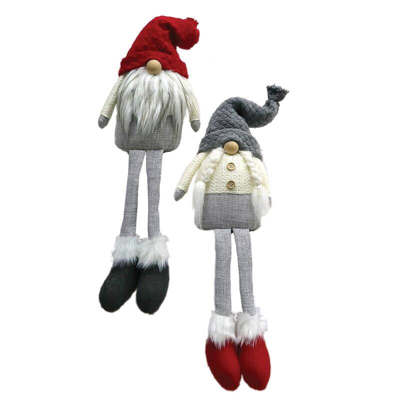 Set of 2 Gray & Red Gnomes Wearing Hats & Boots Christmas Figure 18"