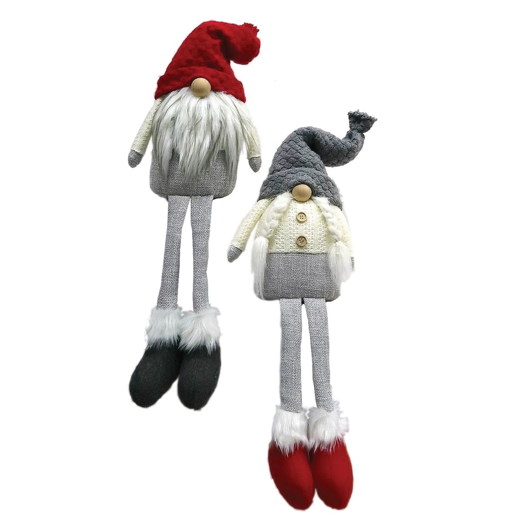 Set of 2 Gray & Red Gnomes Wearing Hats & Boots Christmas Figure 18"