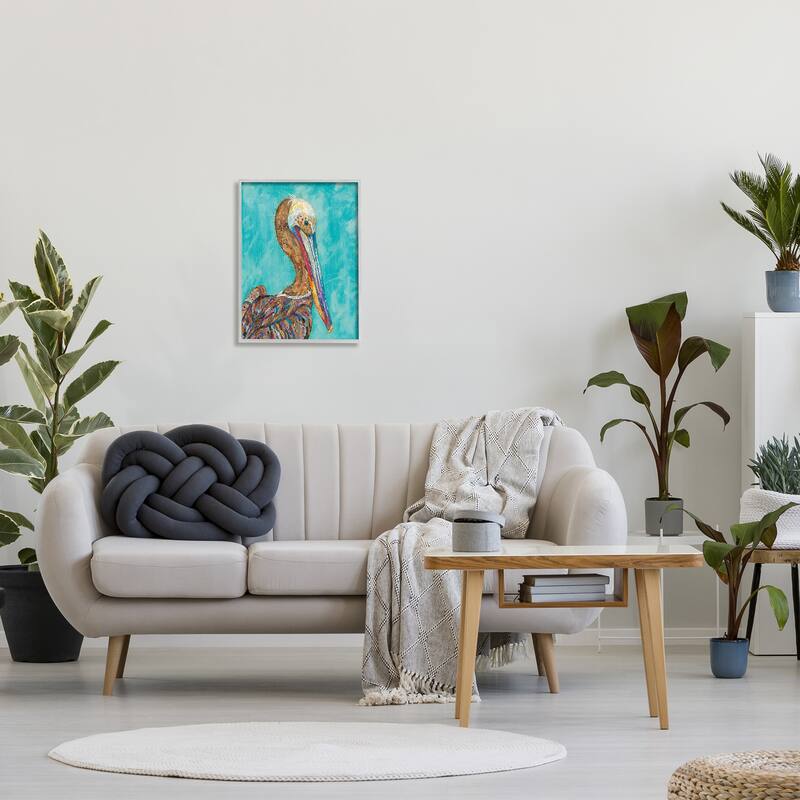 Stupell Beautiful Pelican Bird Vivid Collaged Patterns Design Framed Wall Art, Design by Lisa Morales