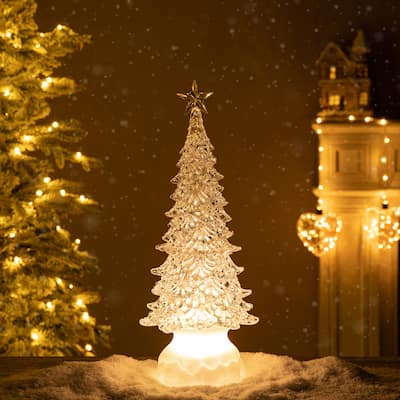 Glitzhome 18.5"H Christmas Lighted Acrylic Fantasy Rotating Table Tree
