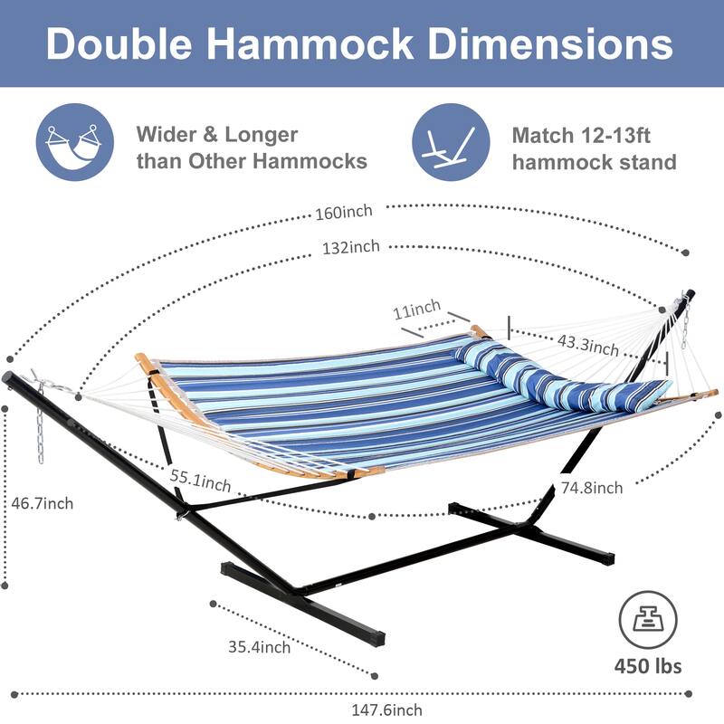 2-person Outdoor Hammock with Stand & Pillow
