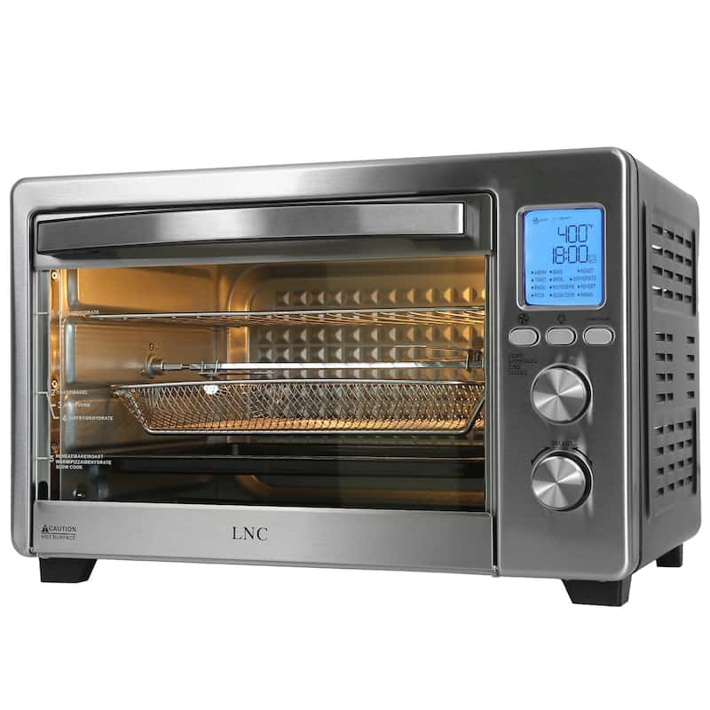 LNC 12-In-1 Large 34QT Countertop Toaster Oven Convection Rotisserie Air Fryer - 19.5" L x 15" W x 12.5" H - Black/Silver