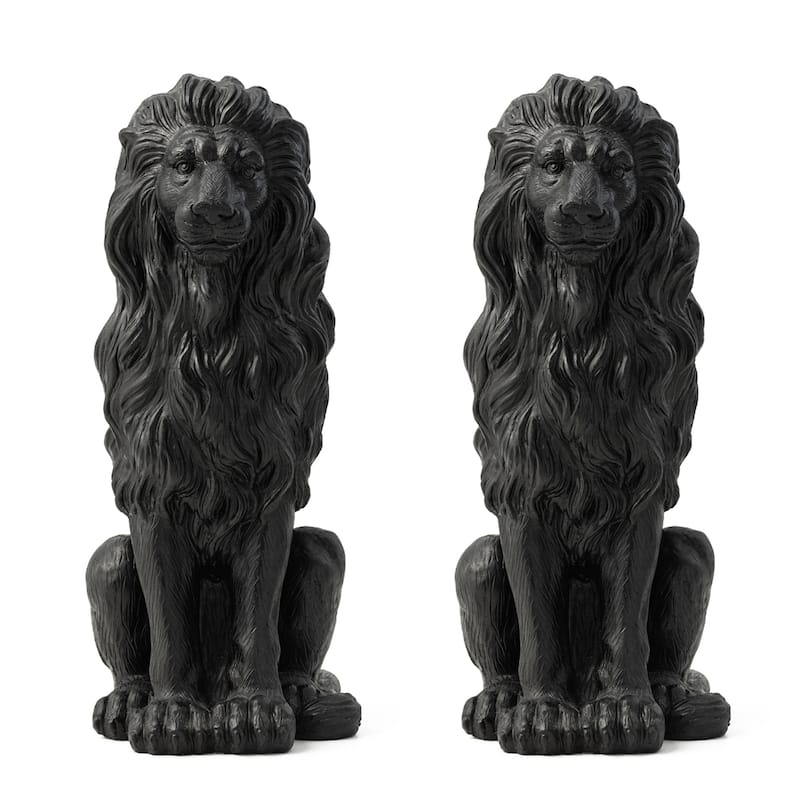 Glitzhome Set of 2 MGO Majestic Sitting Guardian Lion Statues Porch Sculpture Outdoor Indoor - 28" H Black