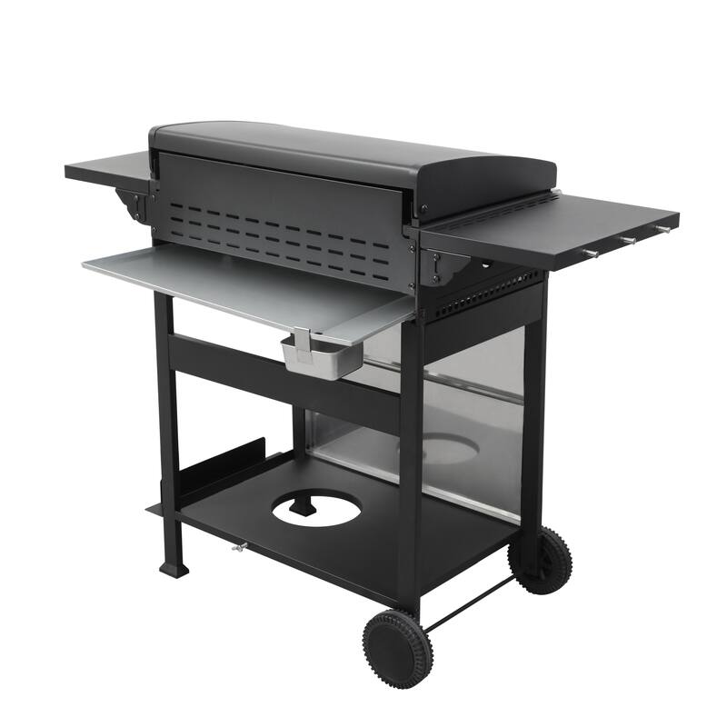 4-Burner Propane Gas BBQ Grill, 49200 BTU Output with Wire Enamel Cooking Grids Foldable Side Table for Outdoor Barbecue