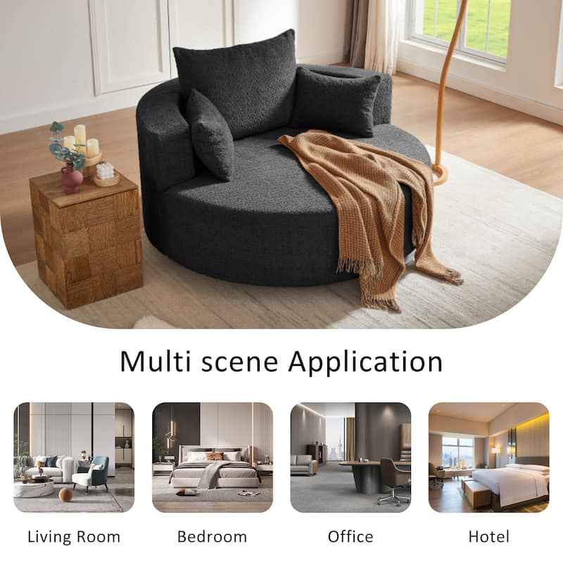 Roomfitters Swivel Barrel Chair with 3 Removable Pillows, Round Accent Chair for Living Room, Bedroom or Office, Black