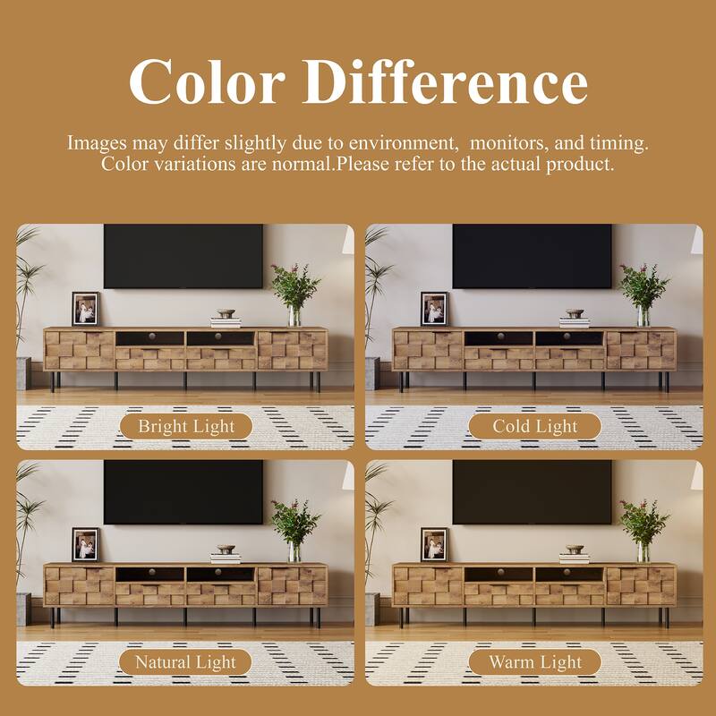Mid-Century TV Stand with 2 Drawers, Vintage Wood Media Console for TVs up to 85'', Living Room Storage Cabinet w/ Open Shelves