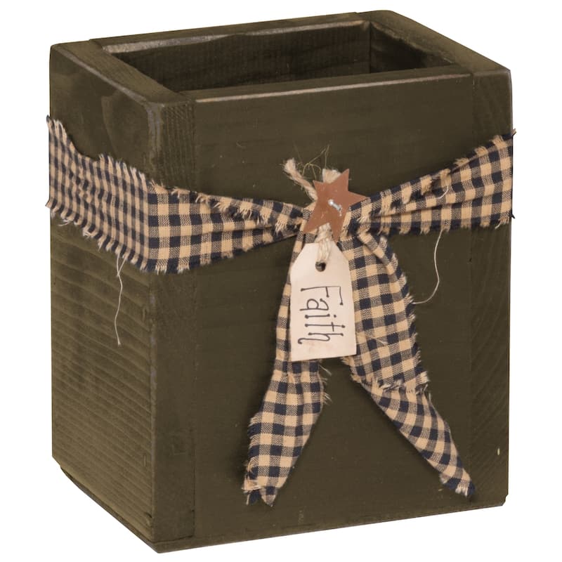Amish Made Pine Primitive Utensil Holder - Olive Green