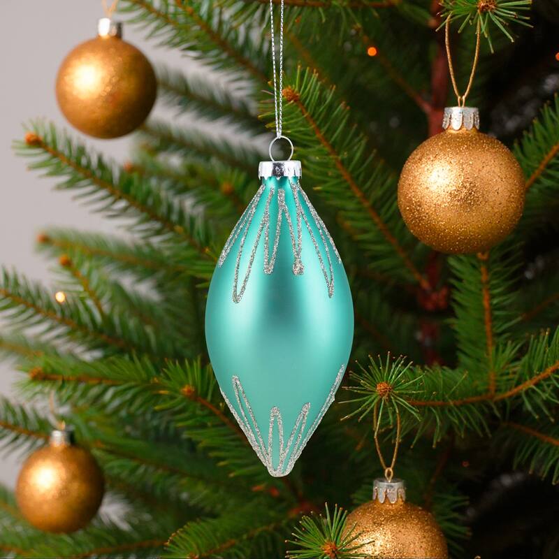 Matte Finial with Glittered Starburst Glass Christmas Ornament - 5" - Green