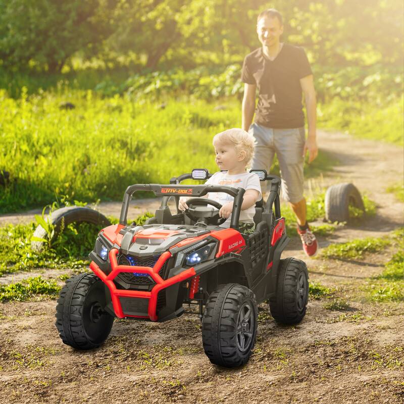 Qaba 24V Dual Motor Kids Ride-On Car, 2 Seater, Parental Remote, 3 Speed, LED Lights, White
