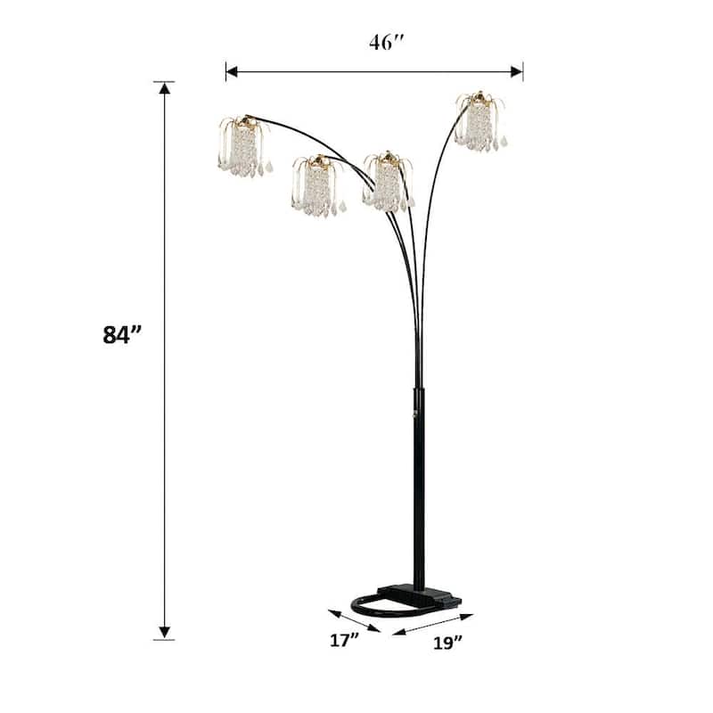Black 4-Head Crystal Inspired Arch Floor Lamp