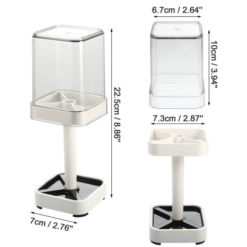 1Pc Toothbrush Holder Stand with Cover with 3 Slots ABS White 8.86"x2.87"