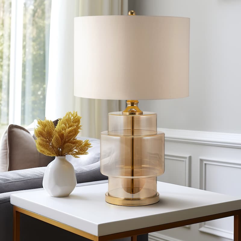 Sagebrook Home Glam Glass, 30" Lustered Table Lamp, Gold, Cylinder - 18" x 18" x 30" - 18" x 18" x 30" - 18" x 18" x 30" - Gold