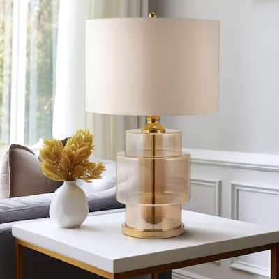 Sagebrook Home Glam Glass, 30" Lustered Table Lamp, Gold, Cylinder - 18" x 18" x 30" - 18" x 18" x 30"