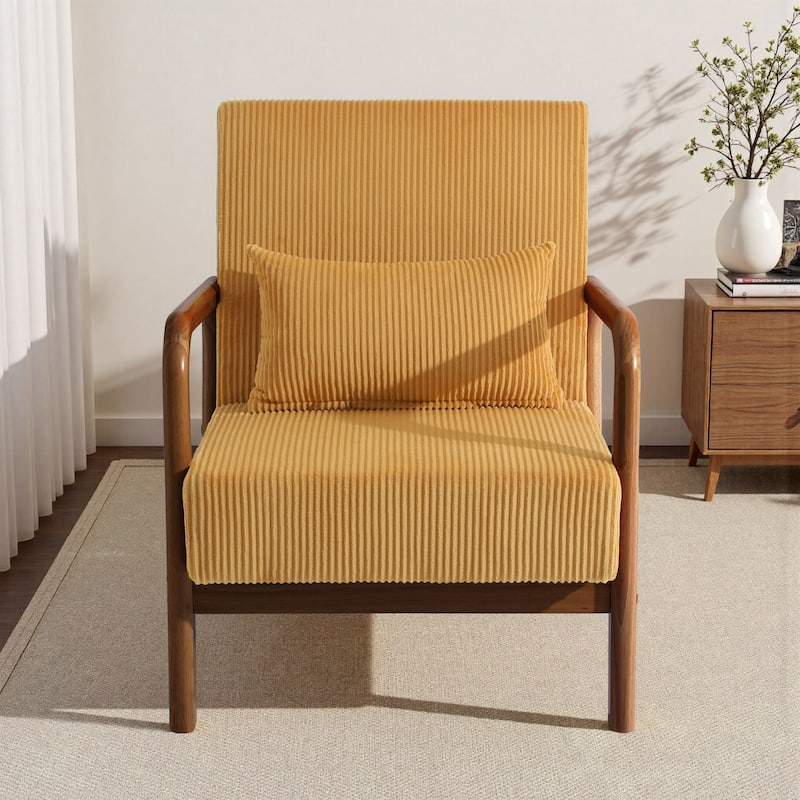 25" W Mid Century Upholstered Wood Accent Chair with Pillow