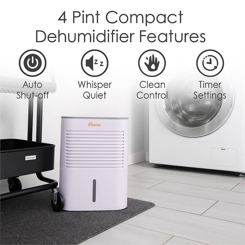 Crane 4 Pint Dehumidifier for Small to Medium Rooms up to 300 sq. ft. - 4 Pints