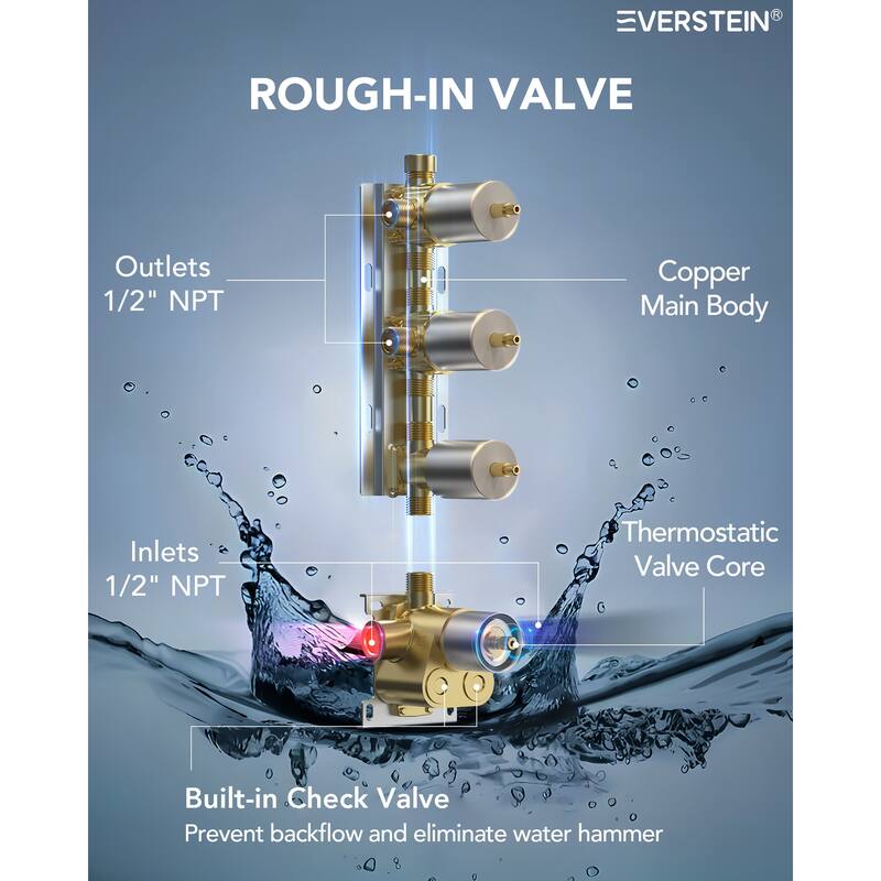 Shower Faucet System 16" Ceiling Mount Shower Head 3 Spray Modes Body Jets Handheld Spray with Slide Bar LED Music