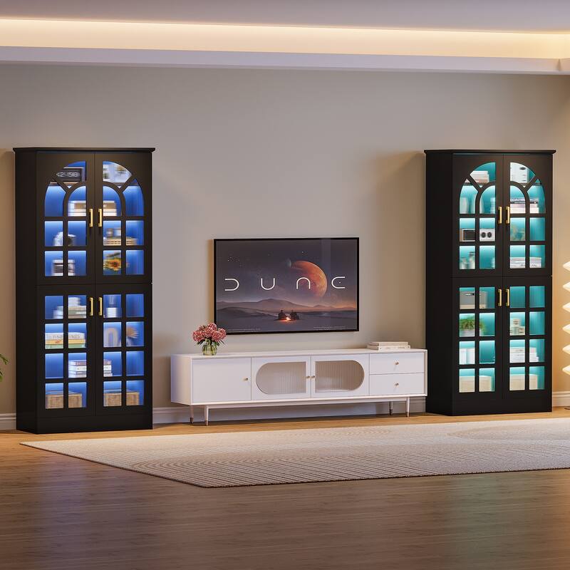 69" Tall Storage Cabinet with Doors, LED Lights, Adjustable Shelves