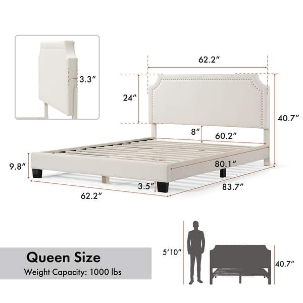 dimension image slide 1 of 10, Furniture of America Gail Modern White Boucle Adjustable Queen-Size Platform Bed