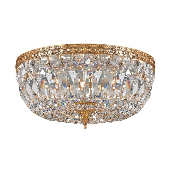 slide 1 of 1, Crystorama 3 Light Clear Hand Cut Brass Ceiling Mount II - 14'' W x 7.5'' H