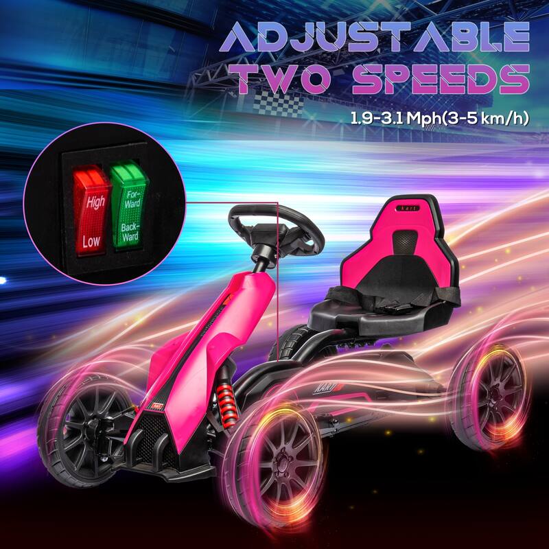 Kids Electric Go-Kart with EVA Wheels, Forward & Reverse, 1.9-3.1 Mph, Seat Belt, Backrest - For Ages 3-8