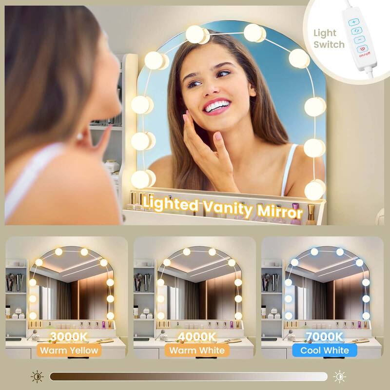 Costway Vanity Set with Mirror and Lights Dressing Table and Chair 4 - See Details