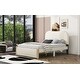 preview thumbnail 6 of 11, Full Size Upholstered Platform Bed With Wood Supporting Feet, Beige