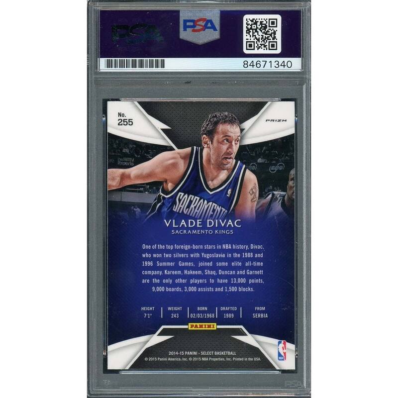 Vlade Divac Autographed 2014 Panini Select Purple White Prizm Card 255 Auto PSA - 8'6" x 11'6"