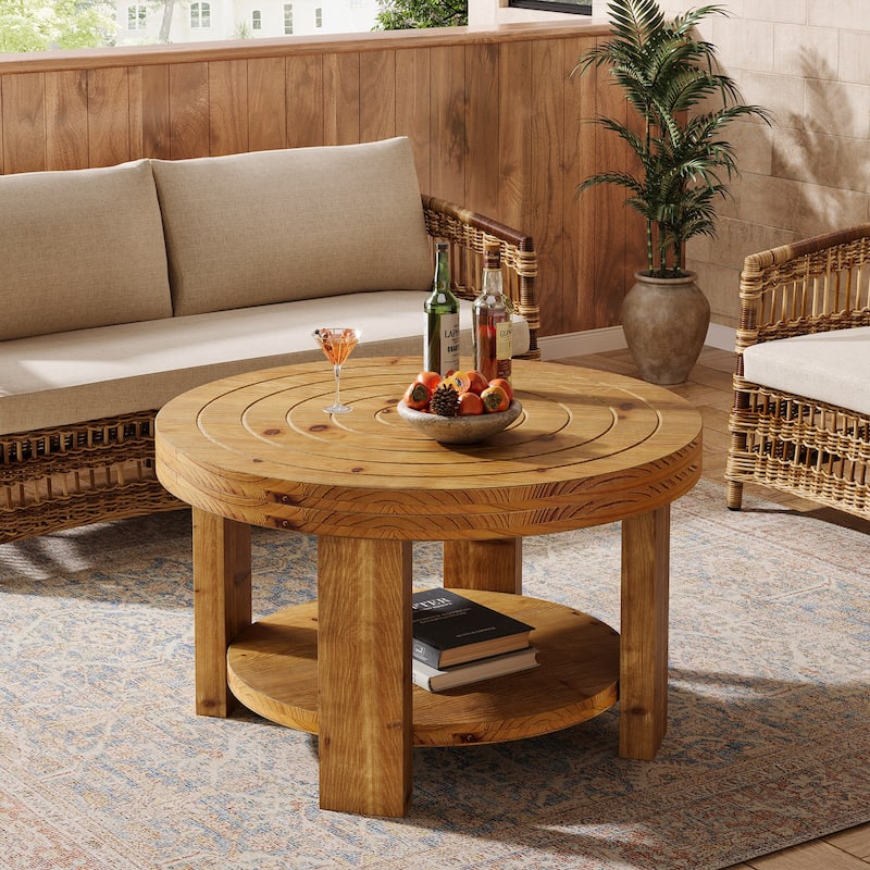 Solid Wood Coffee Table with Shelf Storage, Living Room Center Accent Tea Table