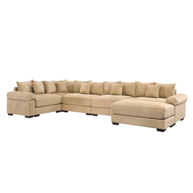 GDFStudio - Corduroy 5-Seater 154.6" Cloud Modular Sectional Couch with Ottoman