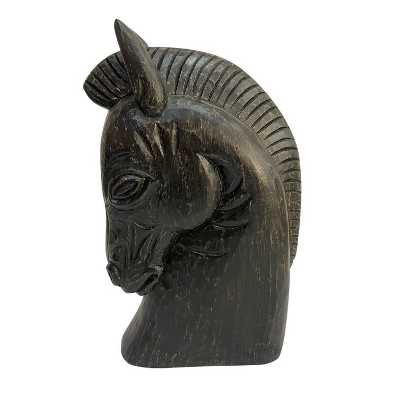 Mango Wood Trojan Horse Head Sculpture Rustic Finish - 16" Black - 9.5" x 4" x 16"