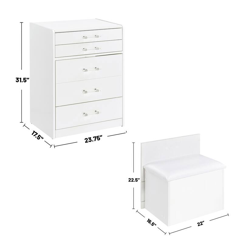 3 Drawers Makeup Vanity Set with Stool