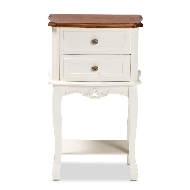 Baxton Studio Darla Classic and Traditional French White and Cherry Brown Finished Wood 2-Drawer End Table