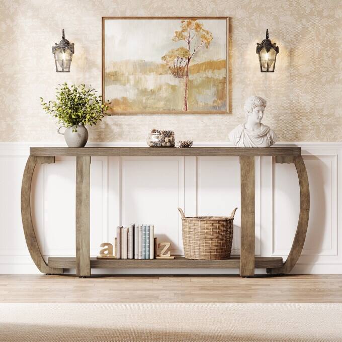 Farmhouse Wooden Console Table, 63-Inch Long Entryway Table