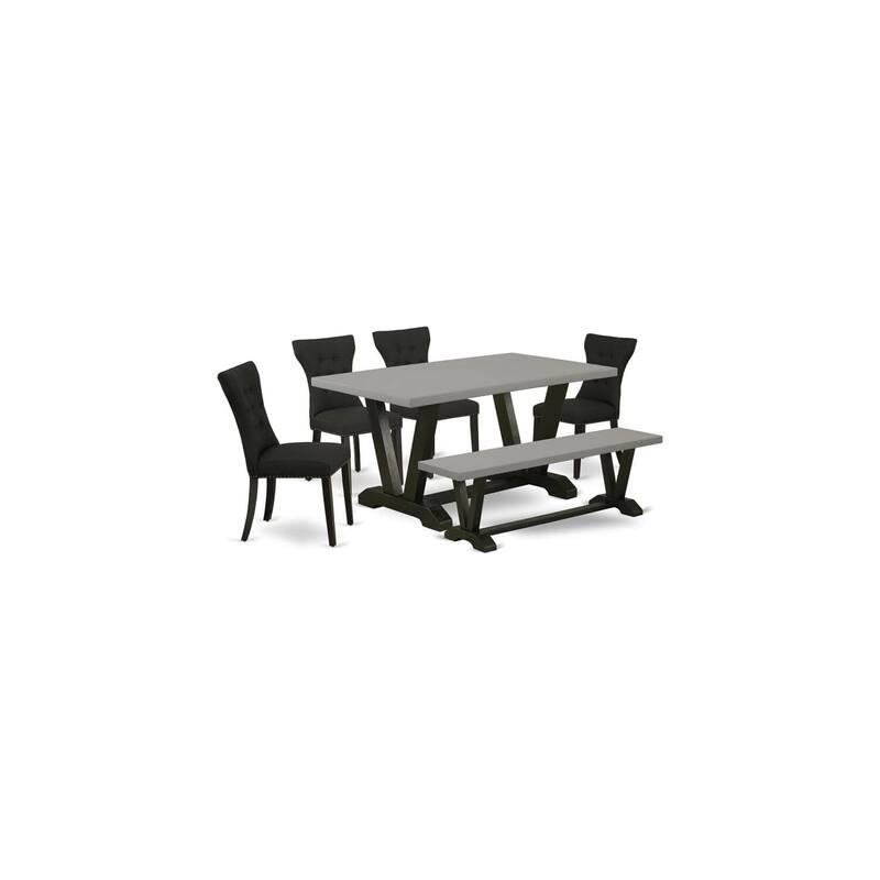 Modern 6-Piece Dining Set - Rectangular Table, Bench & 4 Linen Chairs