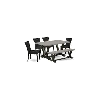 Modern 6-Piece Dining Set - Rectangular Table, Bench & 4 Linen Chairs