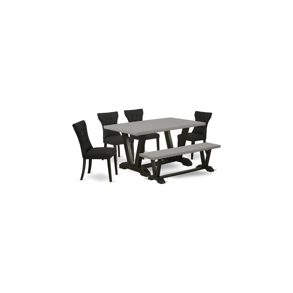 Modern 6-Piece Dining Set - Rectangular Table, Bench & 4 Linen Chairs