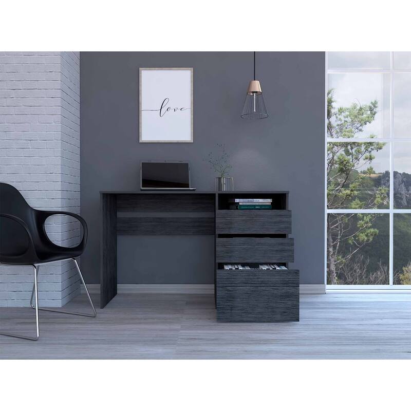 47" Black Computer Desk With Three Drawers