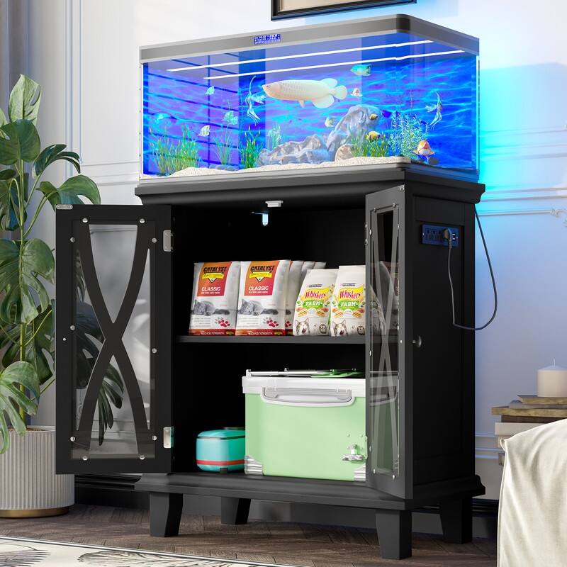 Farmhouse Aquarium Stand with Charging Station, 20 Gallon Tank Cabinet & Reptile Habitat Furniture