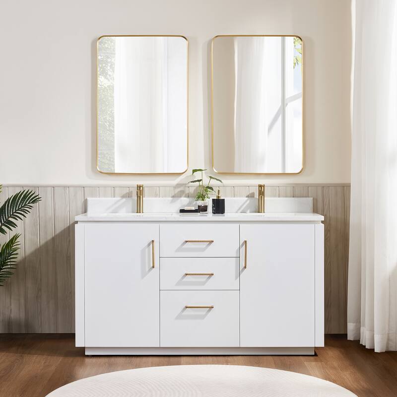 San Double Bath Vanity with Composite Stone Top and Mirror