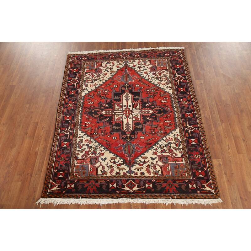 Geometric Heriz Persian Area Rug Handmade Wool Carpet - 5'0"x 6'3"