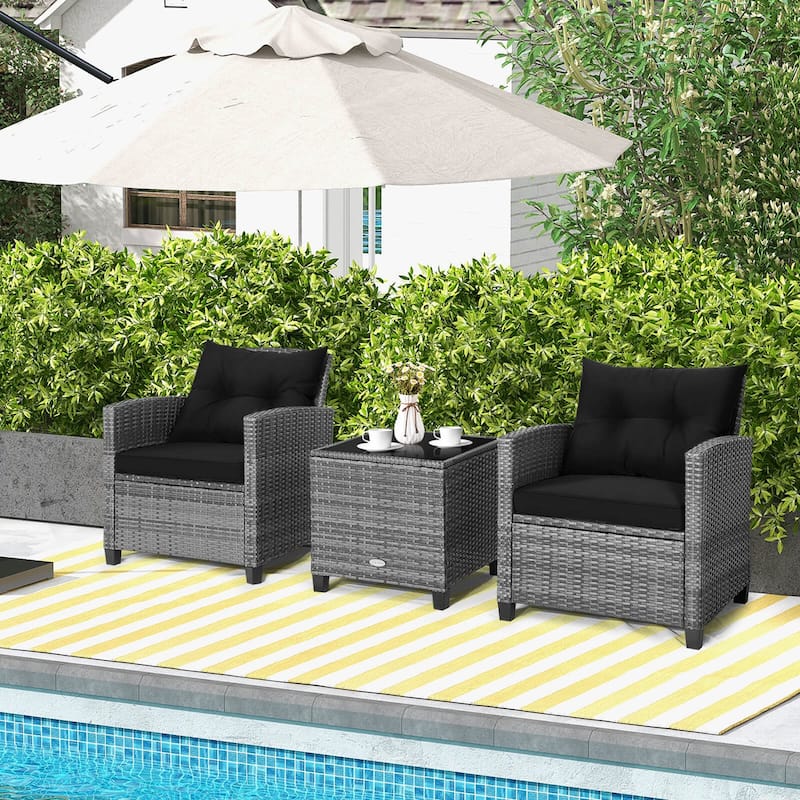 Costway 3PCS Patio Rattan Furniture Bistro Set Cushioned Sofas Side - See Details