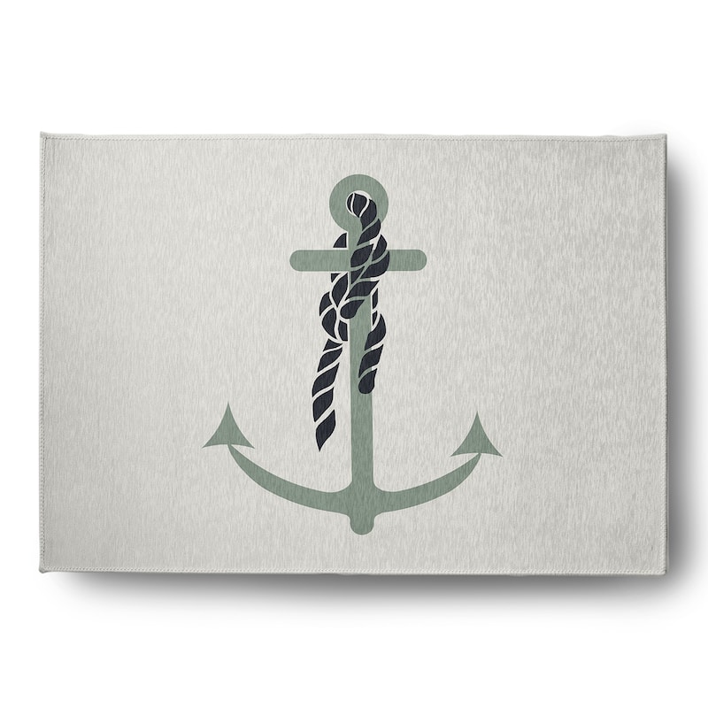 Anchor and Rope Nautical Indoor/Outdoor Rug - Sage - 5' x 7'