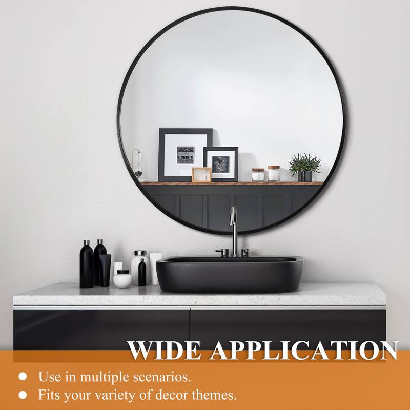 Classic Round Accent Bathroom Mirror Metal Frame Hanging Wall Mounted Circle Mirror for Wall Decor Vanity Entryway Living Room