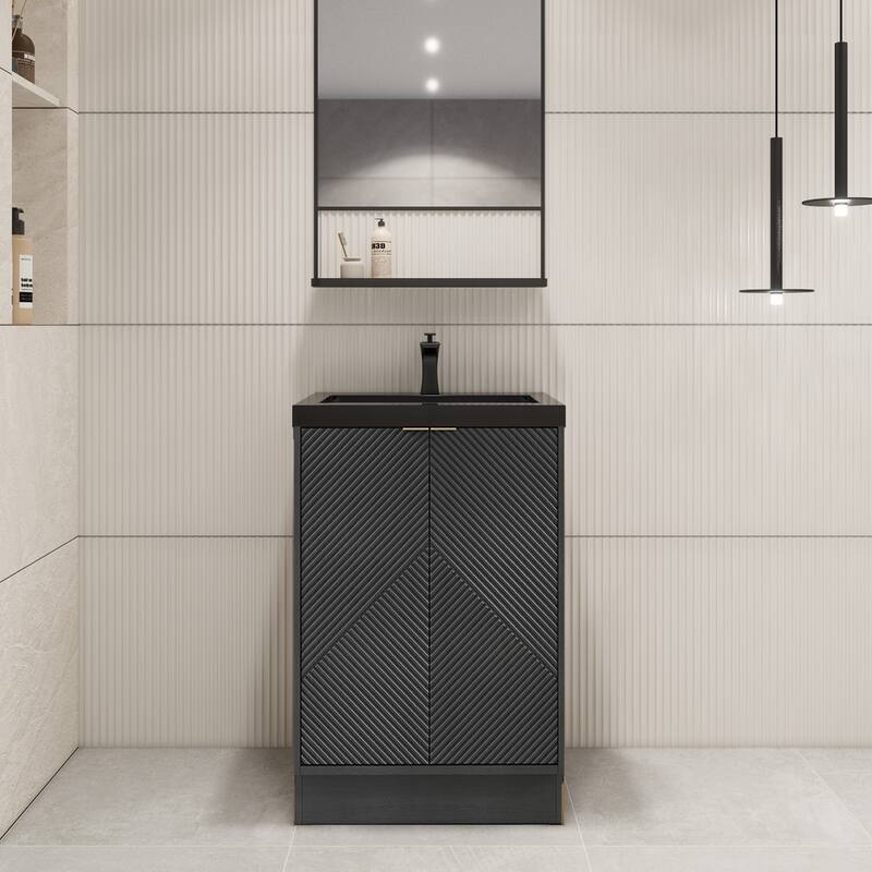 Milano 24" Freestanding Bathroom Vanity with Black Acrylic Sink - 23.62" x 19.49" x 35.46'' - Black